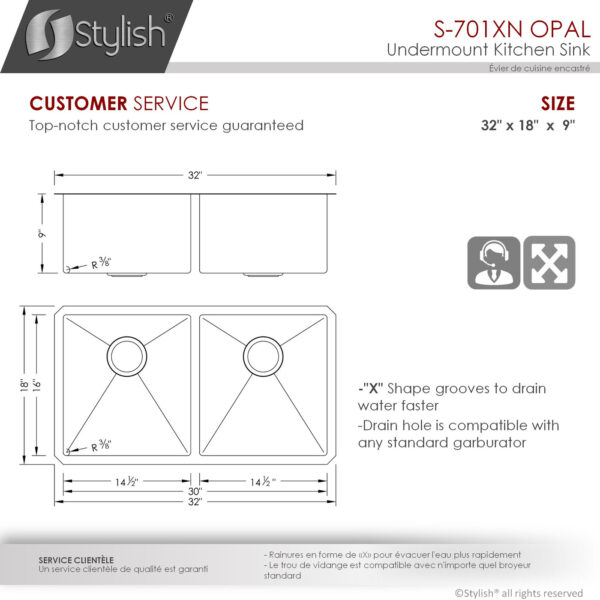 Stylish 32'' Opal Kitchen Sink, product view 10