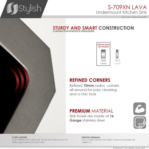 Stylish 16'' Lava Kitchen Sink, product view 5
