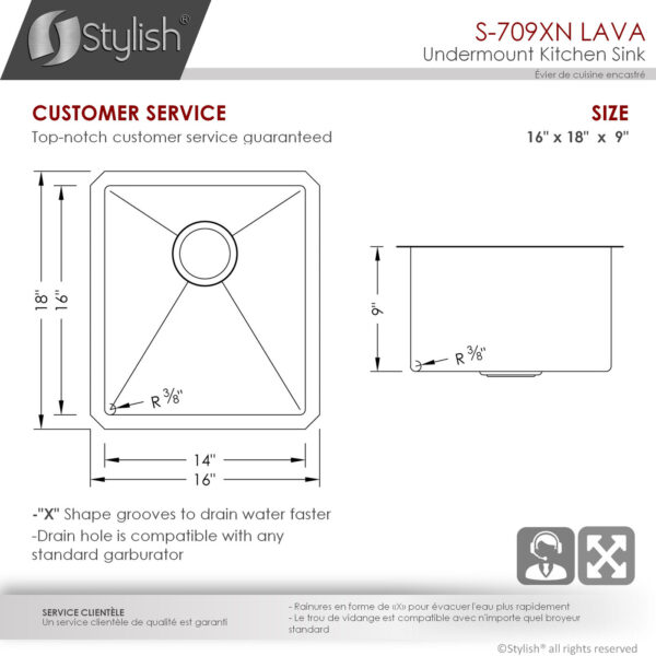 Stylish 16'' Lava Kitchen Sink, product view 9