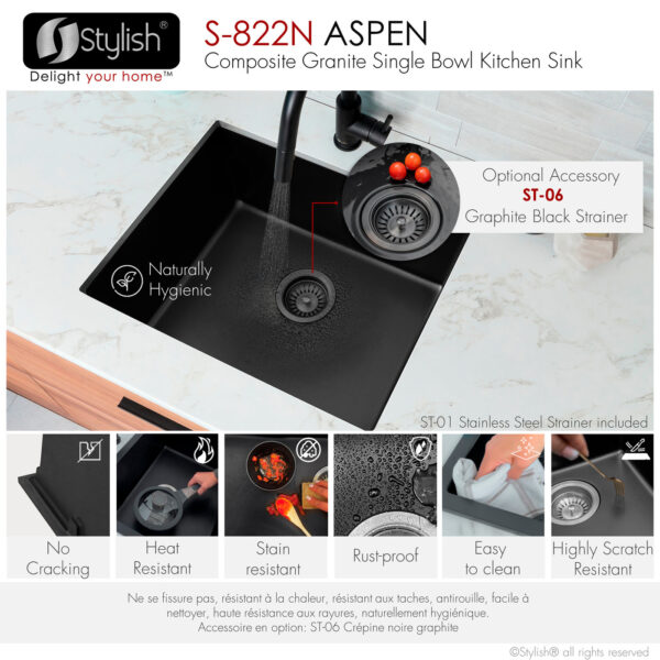 Stylish 22'' Aspen Kitchen Sink, product view 10