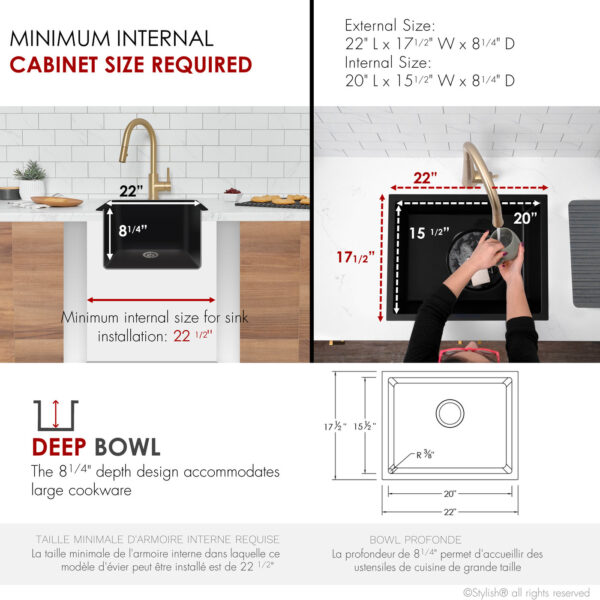 Stylish 22'' Aspen Kitchen Sink, product view 4