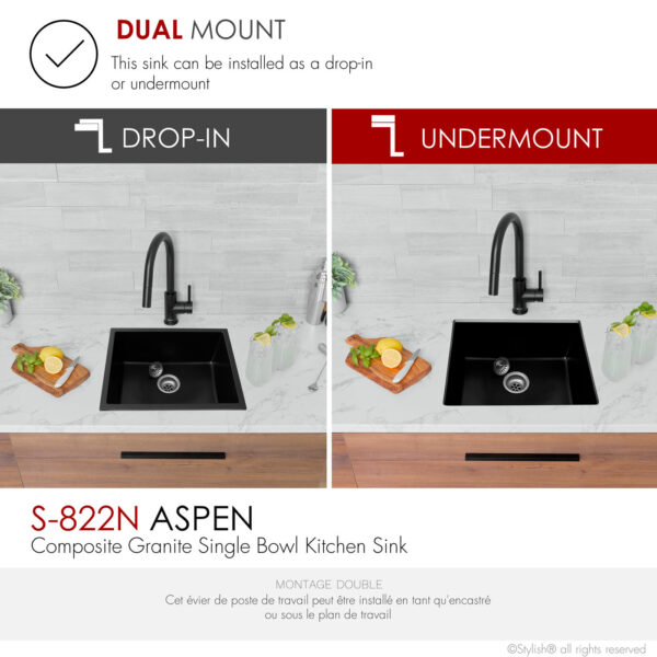 Stylish 22'' Aspen Kitchen Sink, product view 7