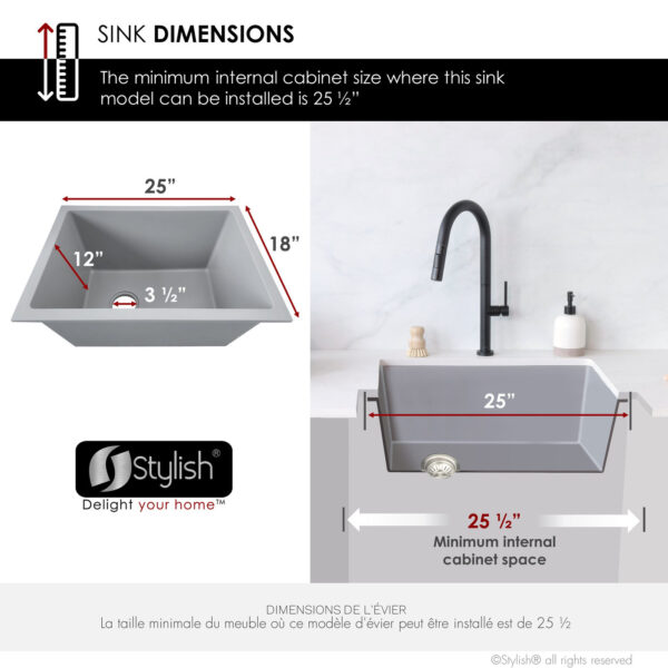 Stylish 25'' Killarney Kitchen Sink, product view 7