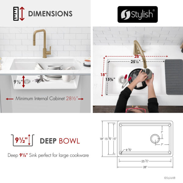 Stylish 28'' Kinbrook Kitchen Sink, product view 5