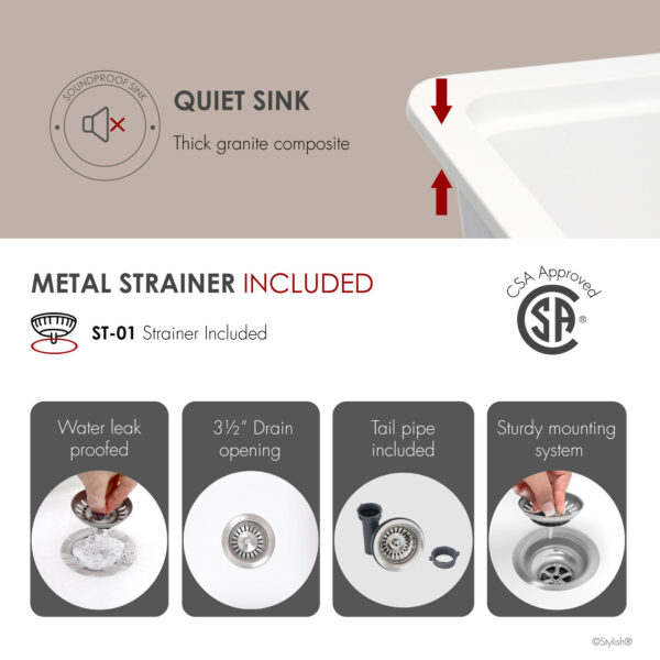 Stylish 28'' Kinbrook Kitchen Sink, product view 8