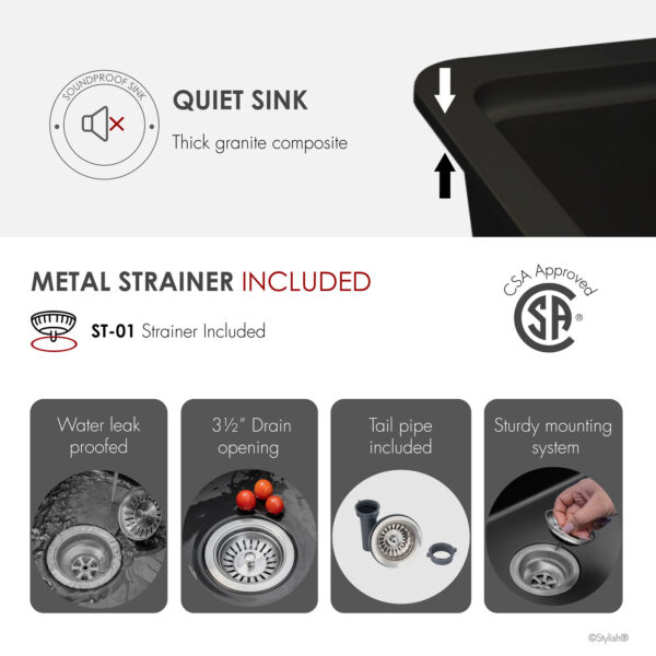 Stylish 28'' Kinbrook Kitchen Sink, product view 7