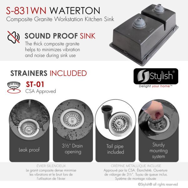 Stylish 30'' Waterton Kitchen Sink, product view 7