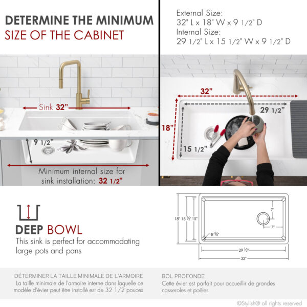 Stylish 32'' Canmore Kitchen Sink, product view 5
