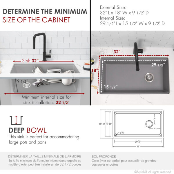 Stylish 32'' Canmore Kitchen Sink, product view 5