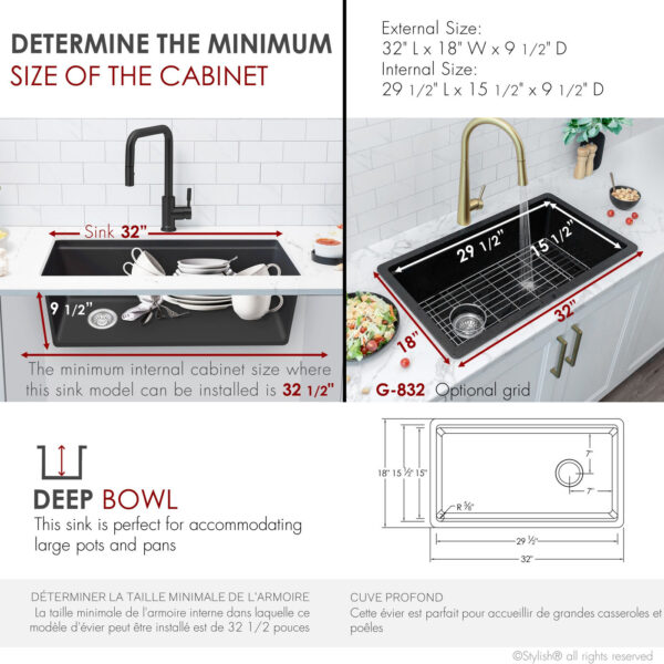 Stylish 32'' Canmore Kitchen Sink, product view 5