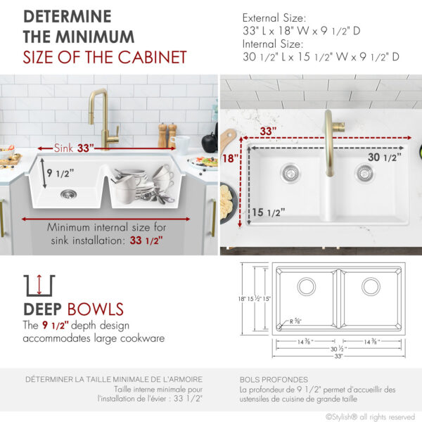 Stylish 33'' Banff Kitchen Sink, product view 4