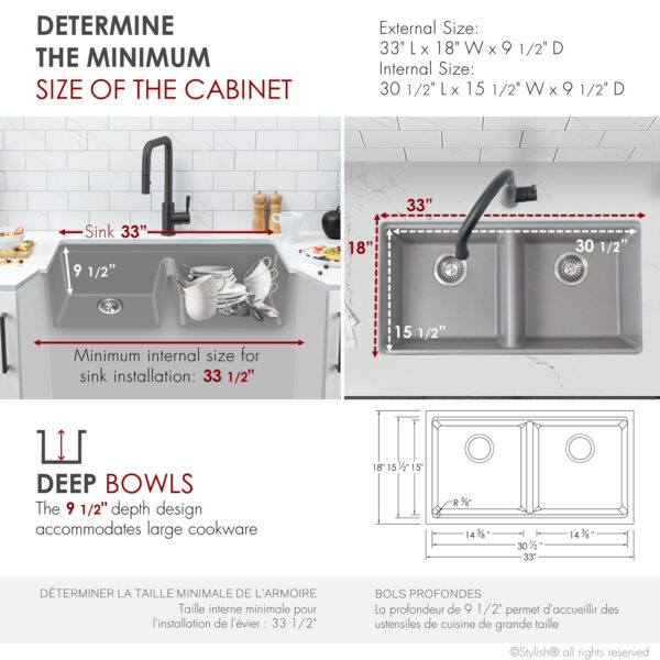 Stylish 33'' Banff Kitchen Sink, product view 4