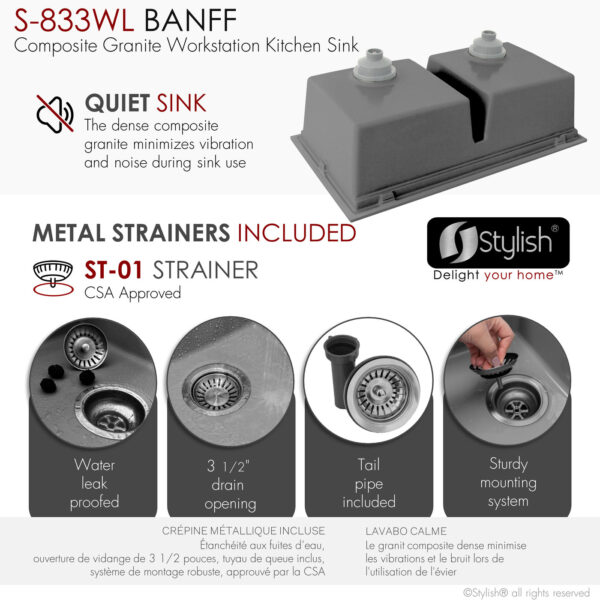 Stylish 33'' Banff Kitchen Sink, product view 7