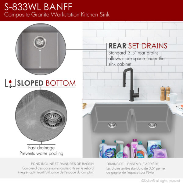 Stylish 33'' Banff Kitchen Sink, product view 8