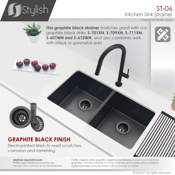 Stylish Black Strainer Sink Strainer, product view 3