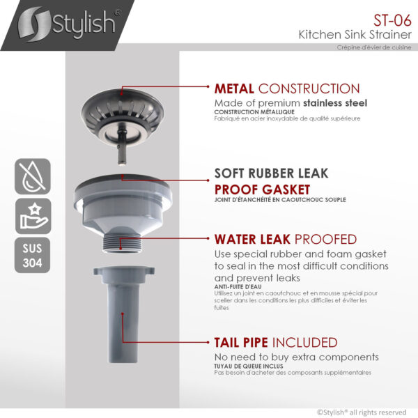 Stylish Black Strainer Sink Strainer, product view 4