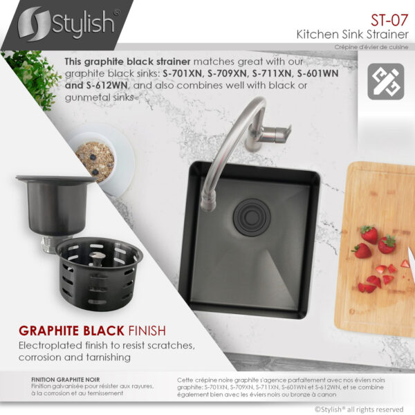 Stylish Black Luxury Basket Strainer Sink Strainer, product view 3