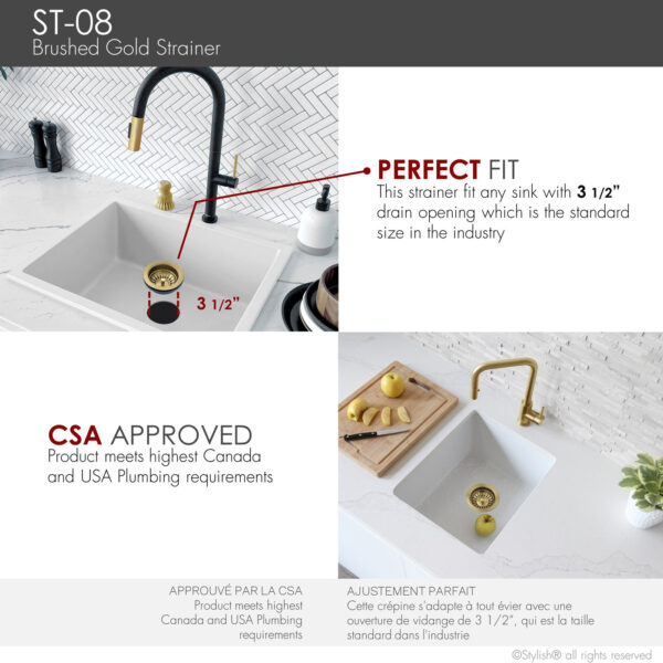 Stylish Brushed Gold Strainer Sink Strainer, product view 4