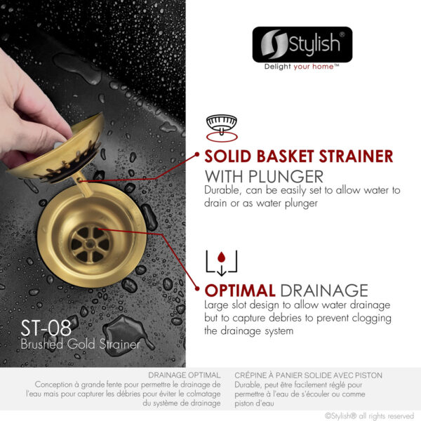 Stylish Brushed Gold Strainer Sink Strainer, product view 6