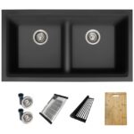 33-inch black granite double bowl kitchen sink