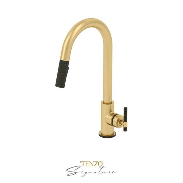 Single-handle kitchen faucet Bellacio with pull-down & 2-Function hand shower brushed gold / matte black