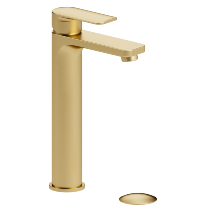 Delano single hole tall lavatory faucet brushed gold with (overflow) drain
