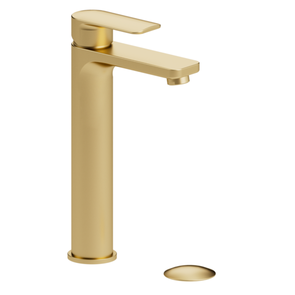 Delano single hole tall lavatory faucet brushed gold with (overflow) drain