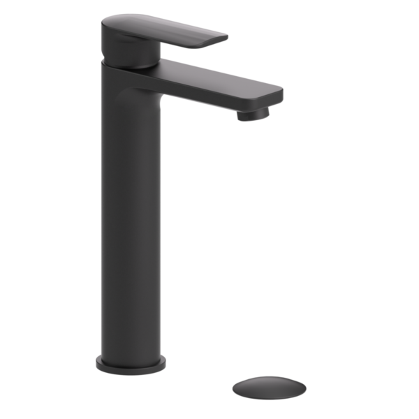 Delano single hole tall lavatory faucet matte black with (overflow) drain