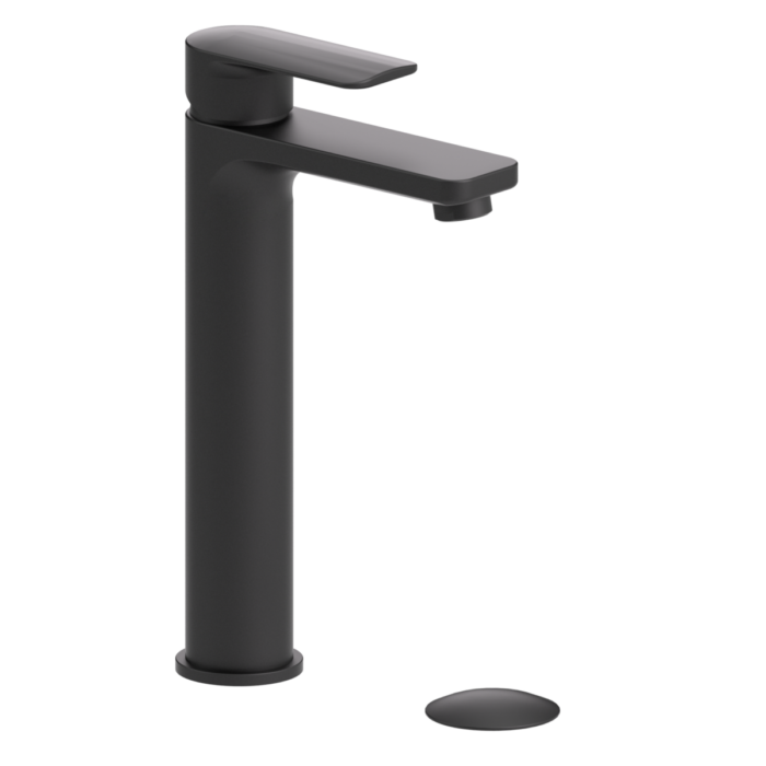 Delano single hole tall lavatory faucet matte black with (overflow) drain