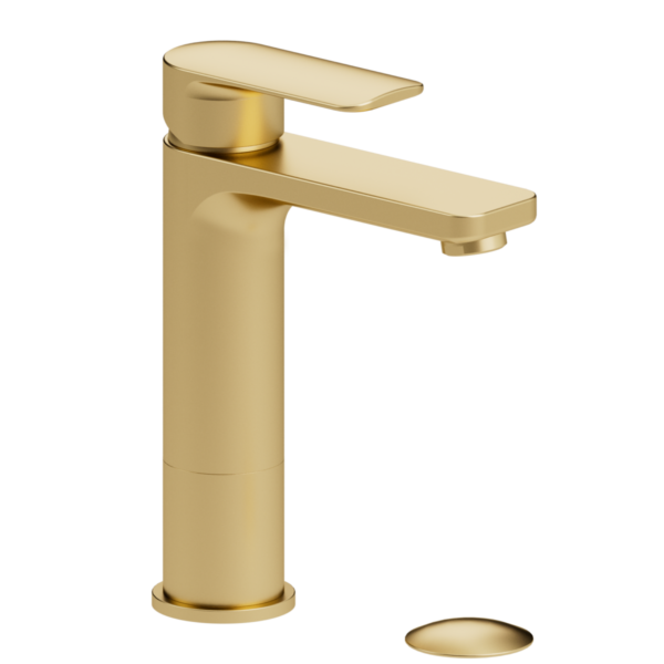 Delano single hole tall lavatory faucet brushed gold with (overflow) drain