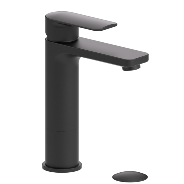 Delano single hole tall lavatory faucet matte black with (overflow) drain