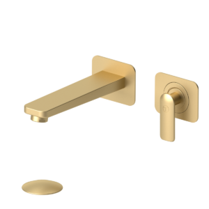 Wall mount lavatory faucet Delano brushed gold with (overflow) drain
