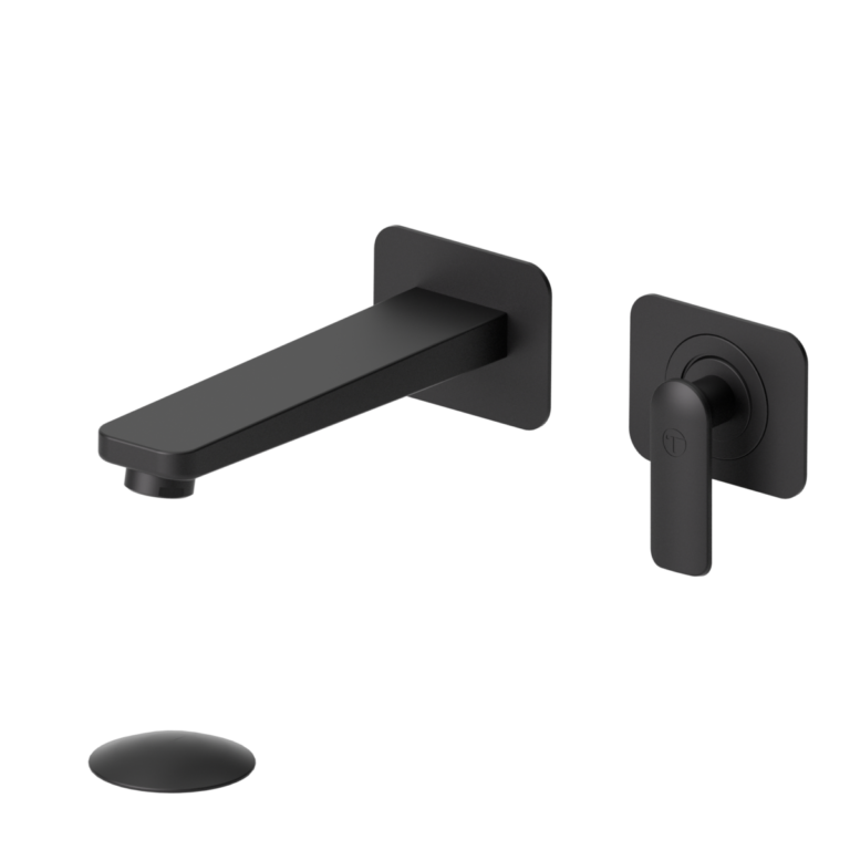Wall mount lavatory faucet Delano matte black with (overflow) drain