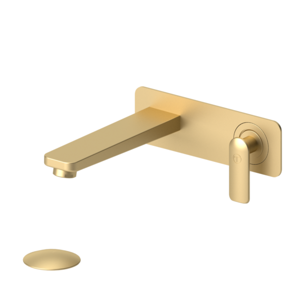 Wall mount lavatory faucet Delano brushed gold with (overflow) drain