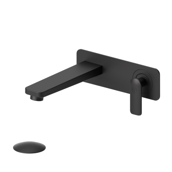 Wall mount lavatory faucet Delano matte black with (overflow) drain