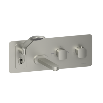 Wall mount tub faucet with retractable hose Delano brushed nickel