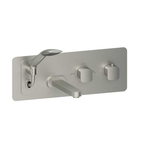 Wall mount tub faucet with retractable hose Delano brushed nickel