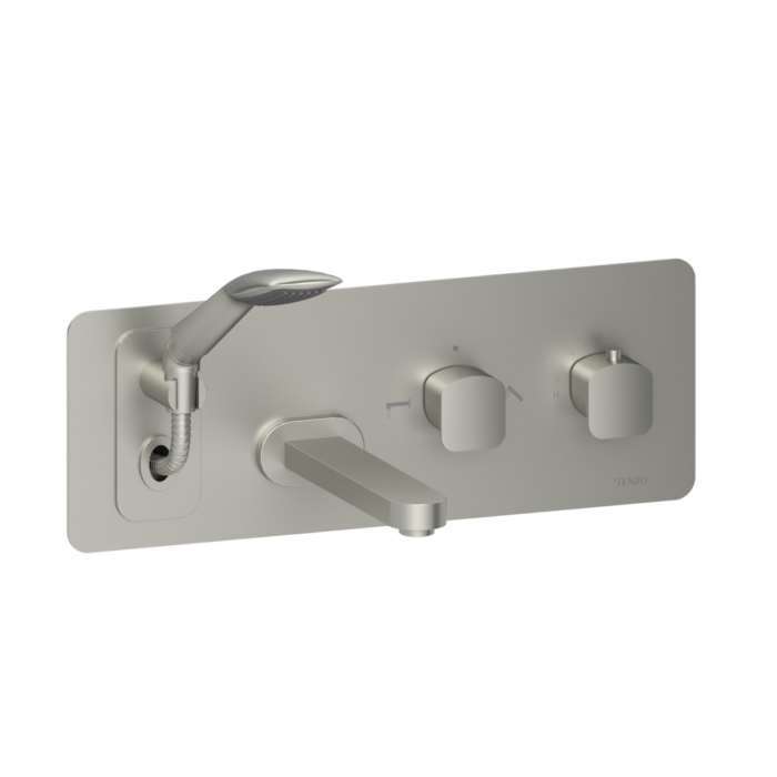 Wall mount tub faucet with retractable hose Delano brushed nickel