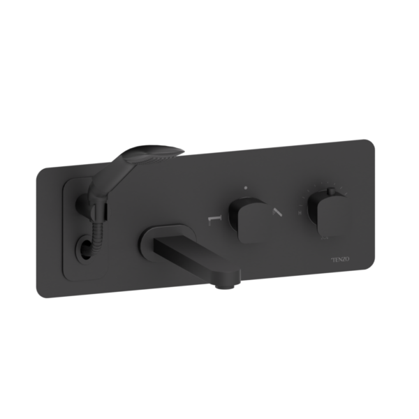 Wall mount tub faucet with retractable hose Delano matte black