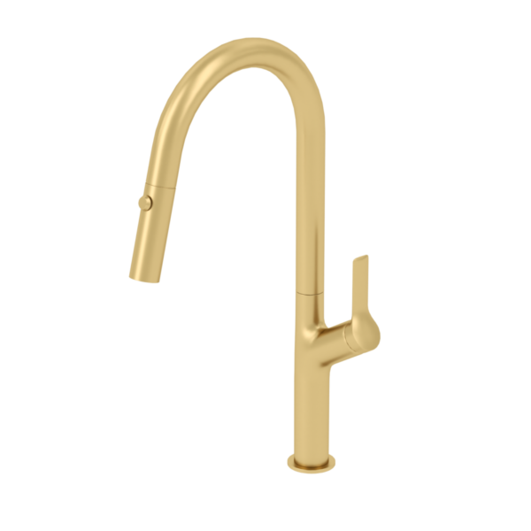 Single-handle kitchen faucet Lotus with pull-down & 2-Function hand shower brushed gold