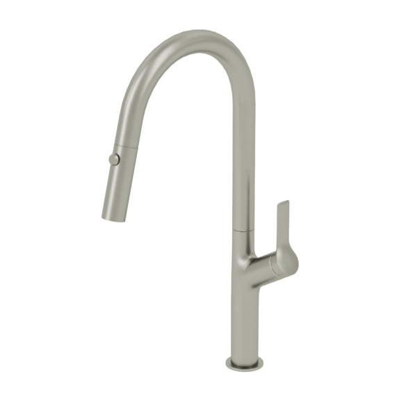 Single-handle kitchen faucet Lotus with pull-down & 2-Function hand shower brushed stain. Steel