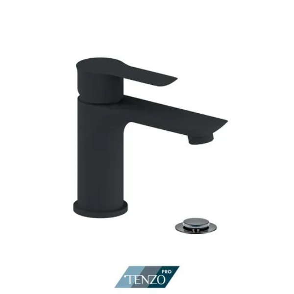 Galia single hole lavatory faucet matte black with drain (overflow)