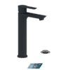 Galia single hole tall lavatory faucet matte black with (overflow) drain