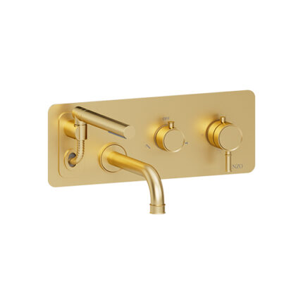 Wall mount tub faucet with retractable hose Alyss brushed gold