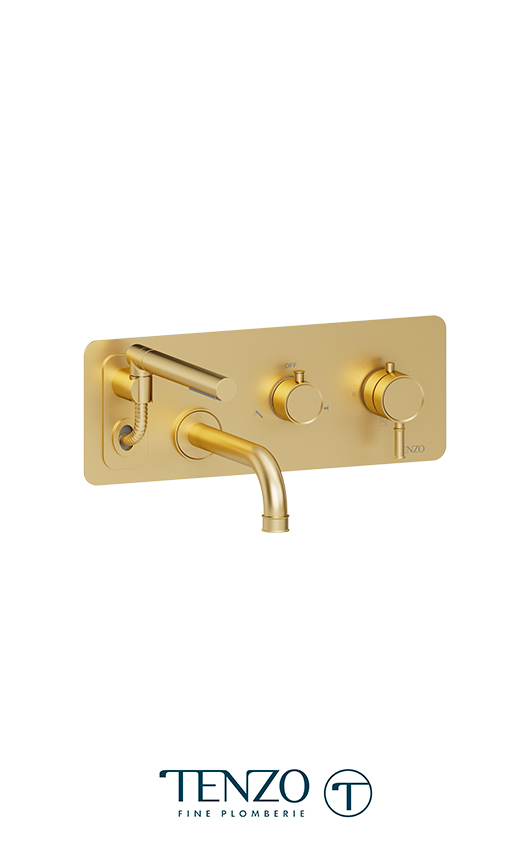 Wall mount tub faucet with retractable hose Alyss brushed gold