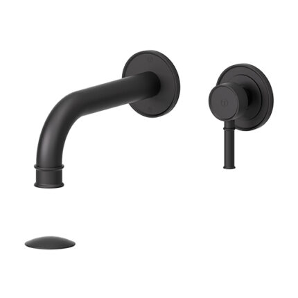 Wall mount lavatory faucet Alyss matte black with (overflow) drain