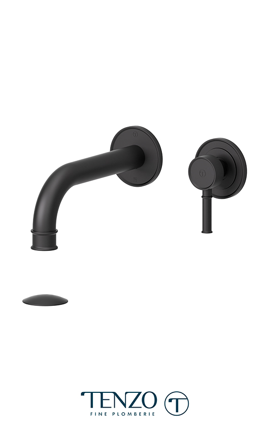 Wall mount lavatory faucet Alyss matte black with (overflow) drain