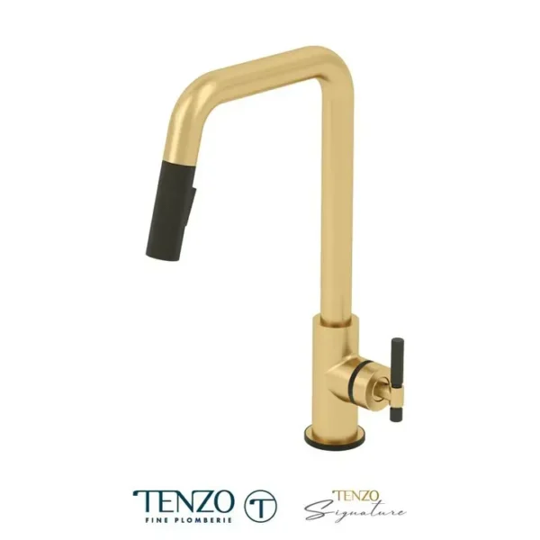 Single-handle kitchen faucet Bellacio with pull-down & 2-Function hand shower brushed gold / matte black