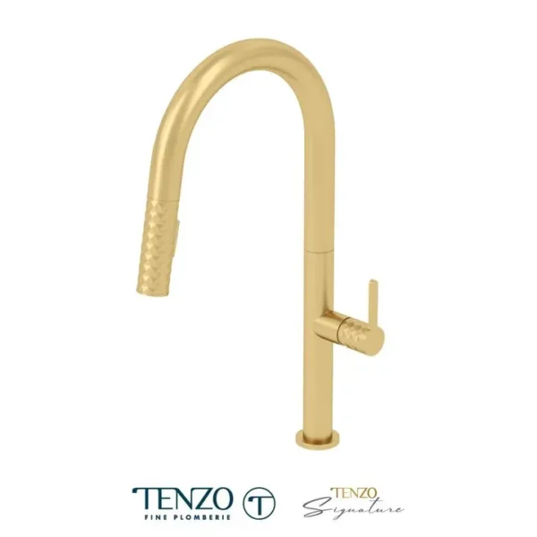 Single-handle kitchen faucet Calozy with pull-down & 2-Function hand shower brushed gold