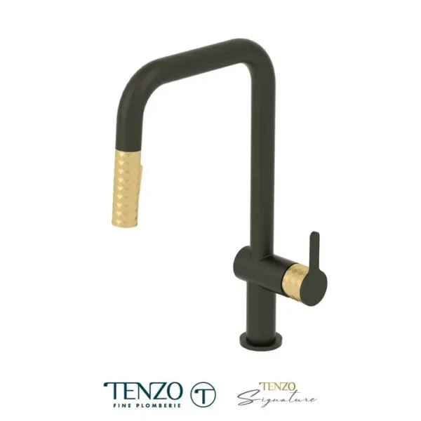 Single-handle kitchen faucet Calozy with pull-down & 2-Function hand shower matte black / brushed gold